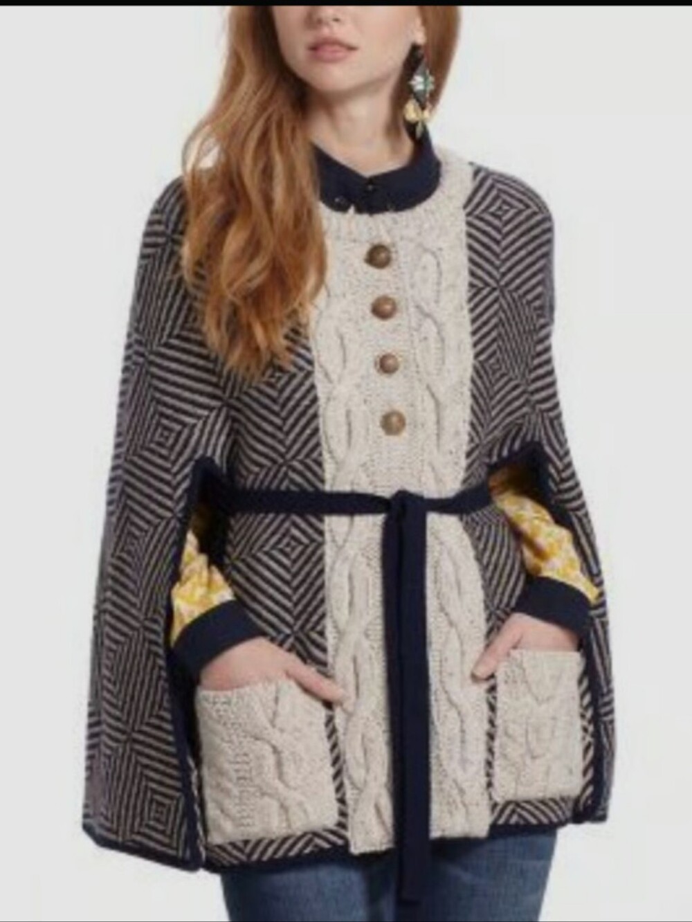 Anthropologie Contrast Cable-Knit Sweater Cape - S